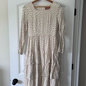 JessaKae Cream Tiered Ruffled Sundress with Bishop Sleeves